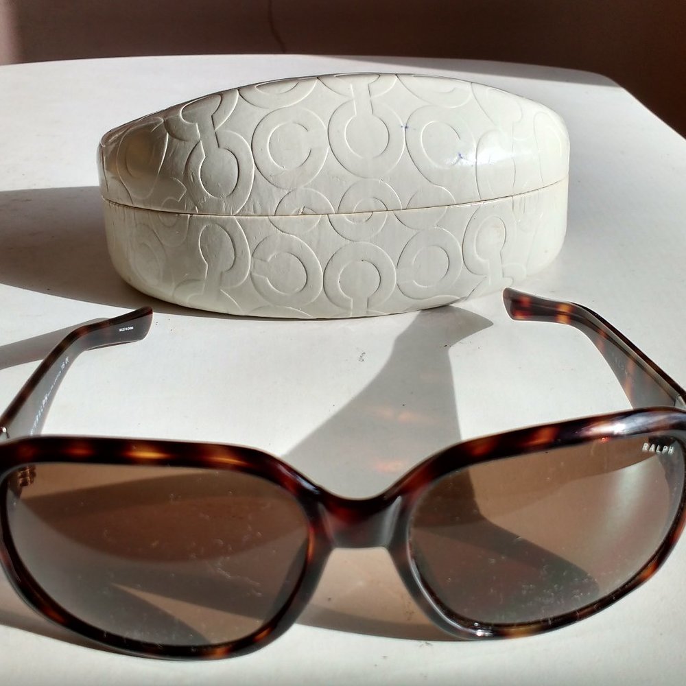Ralph Lauren Tortoiseshell Sunglasses with Brown Lenses and Cream Embossed Case